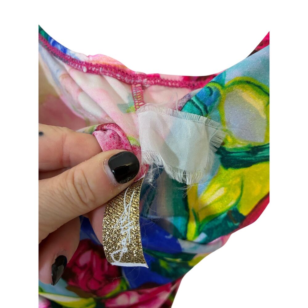 Vintage Gottex Floral Ruched One Piece Swimsuit Tropical Watercolor Maillot M - Picture 3 of 6